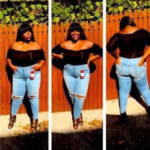 Black off the shoulder mid sleeve shirt